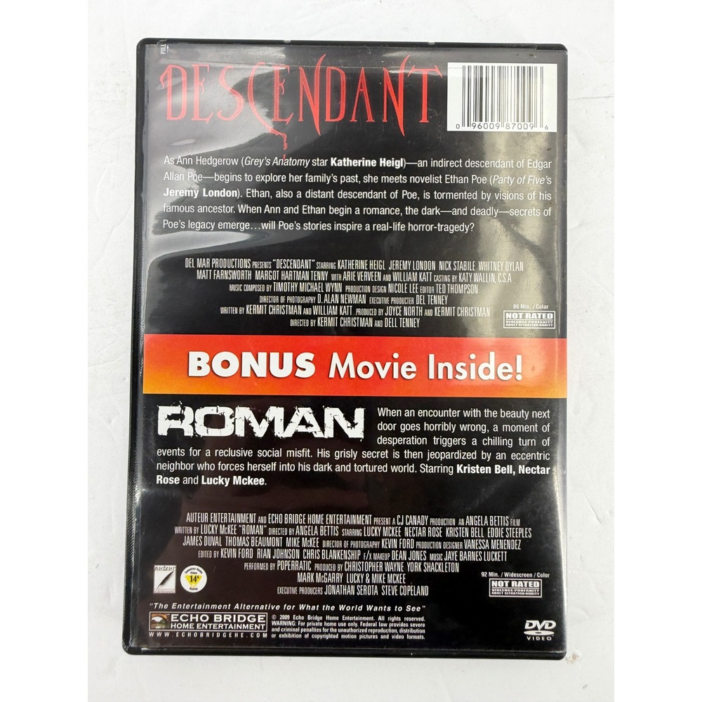 Descendant DVD Katherine Heigl Jeremy London Bonus Movie Roman Kristen Bell - Picture 2 of 2